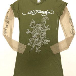 Ed Hardy | Tops | Rare Ed Hardy Vintage Long Mesh Sleeve Shirt | Poshmark
